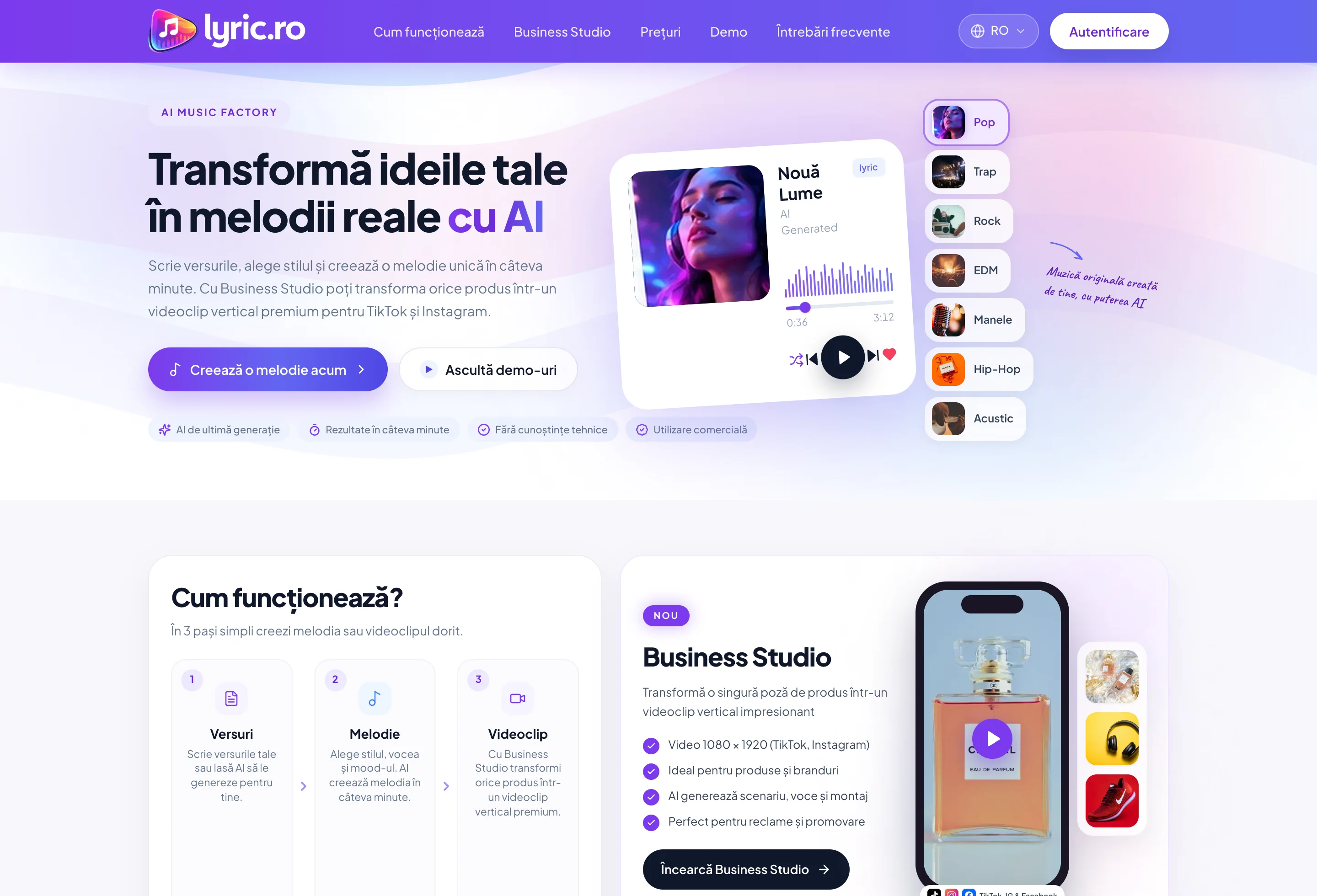 Lyric.ro — homepage AI Music Factory